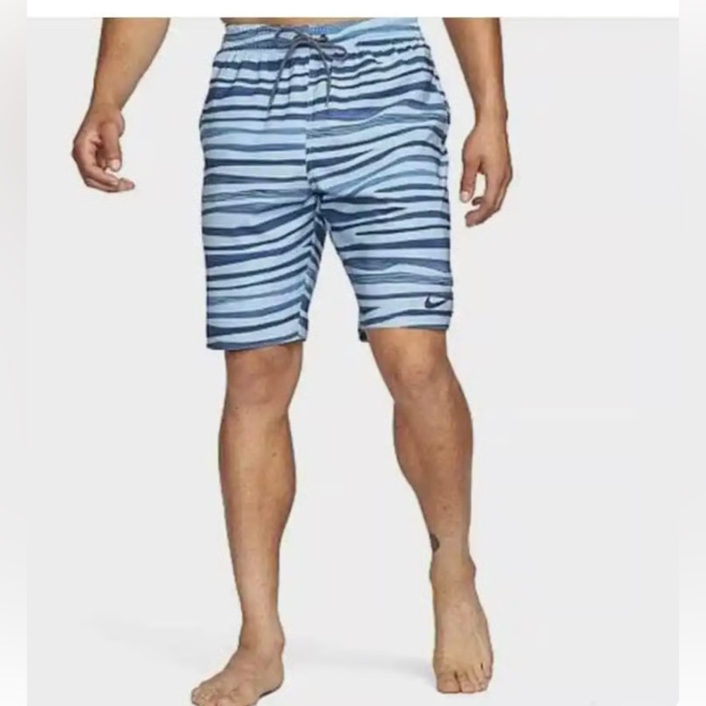 Nike Men's Aqua and Navy Striped Swim Shorts - Picture 8 of 8